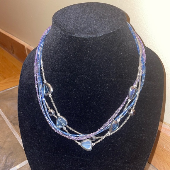 Blue Purple Multi Strand Layered Beaded Necklace - Picture 2 of 9